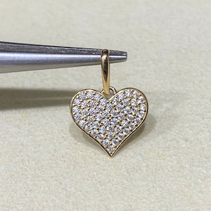 14K Solid Yellow Gold White Topaz Heart Pendant.