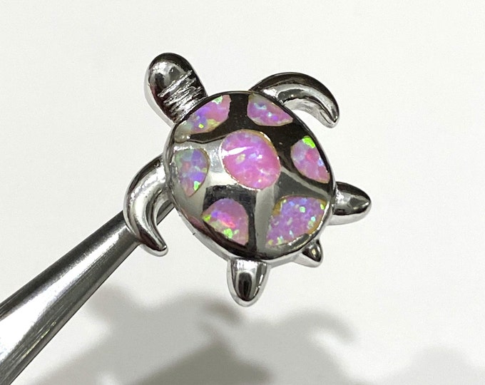 Vintage Sterling Silver Pink Opal Turtle Pendant.