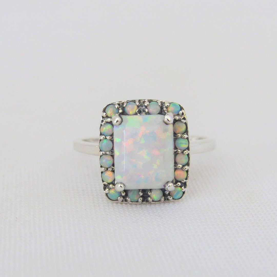 Vintage Sterling Silver Emerald Cut Fire Opal Engagement Ring - Etsy