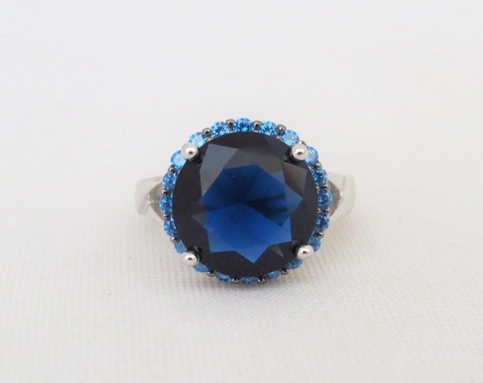 Vintage Sterling Silver Blue Sapphire & Aquamarine Ring Size 9