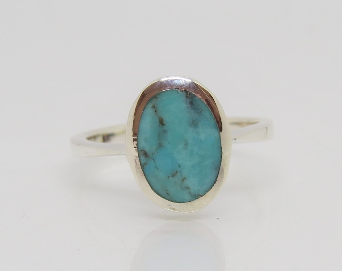 Vintage Sterling Silver Turquoise Oval Dome Ring Size 8