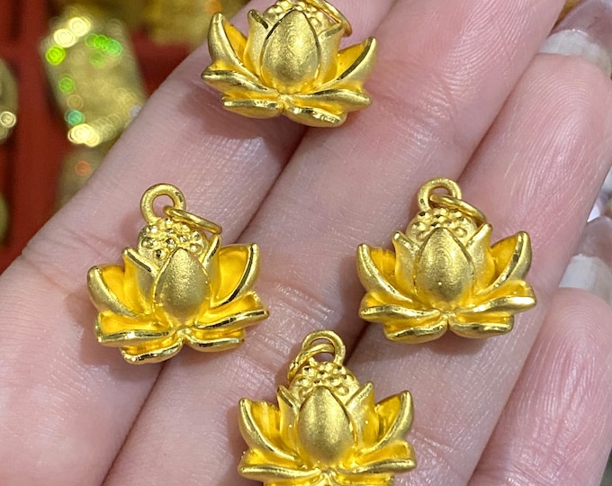 24K 999 Yellow Gold Lotus Pendant.