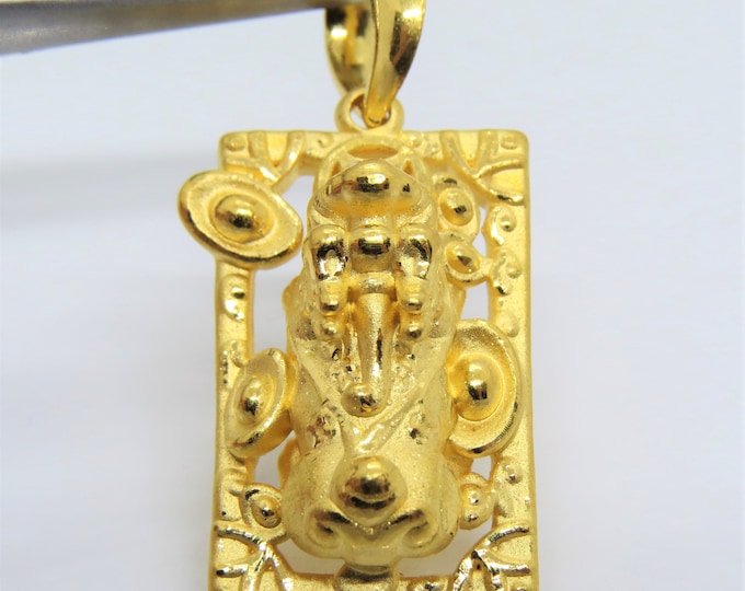 Vintage 24K 999 Pure Gold 3D Pixiu Pendant