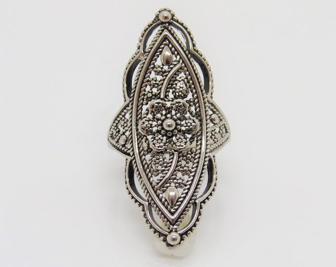 Vintage Sterling Silver Rope Flower Ring Size 9