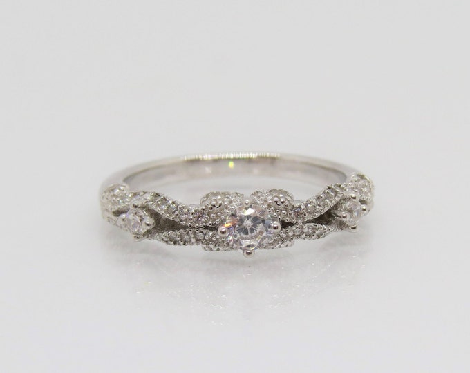 Vintage Sterling Silver White Topaz Pave Ring Size 7