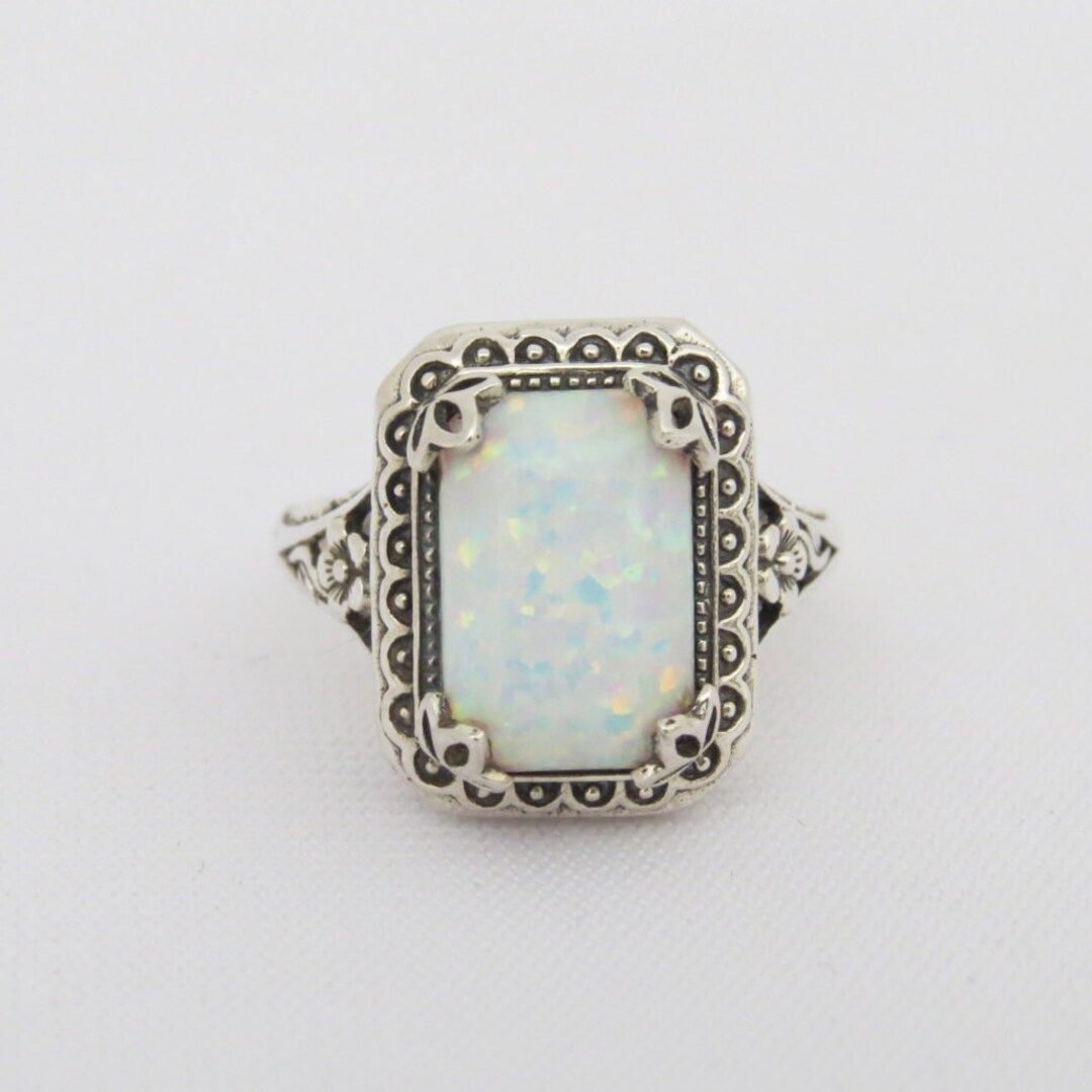 Vintage Sterling Silver White Opal Carved Flower Ring Size 9 - Etsy