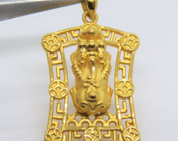 Vintage 24K 999 Pure Gold Pixiu Money Coins Charm Pendant