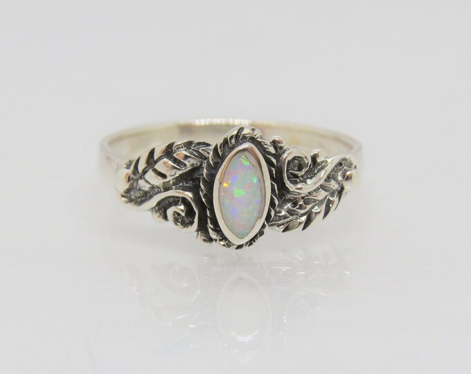 Vintage Sterling Silver Marquis Fire Opal Leaf Ring Size 10