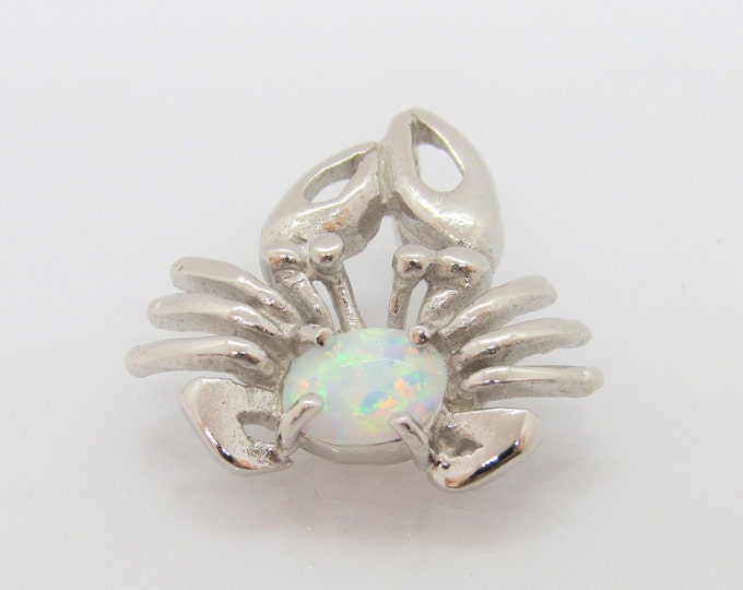 Vintage Sterling Silver White Opal Crab Charm Pendant