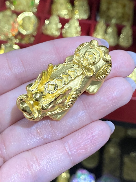 Vintage 24K 999 Pure Gold Pixiu, Dragon Charm Pen… - image 8