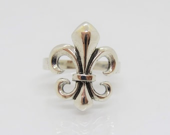 Anillo vintage de plata de ley con flor de lis, talla 6