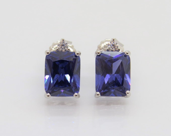 Sterling Silver Tanzanite & White Topaz Stud Earrings