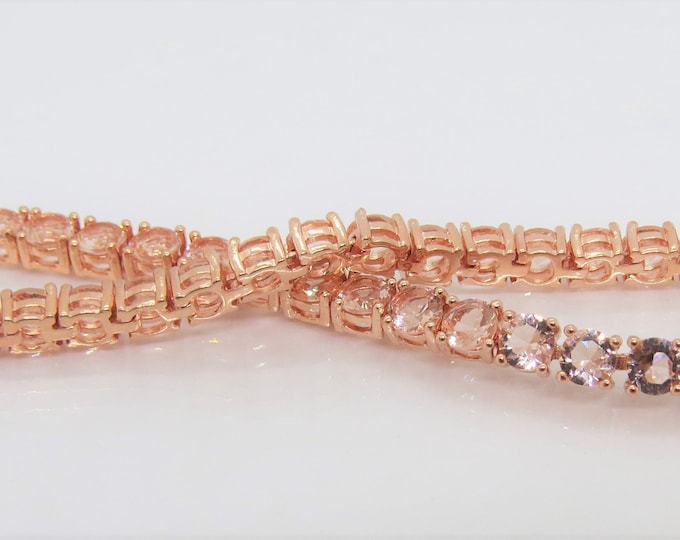 Vintage Rose Gold Plated Sterling Silver Round Morganite Link Bracelet 7 6/8''