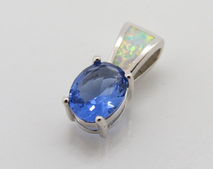 Vintage Sterling Silver Tanzanite & White Opal Pendant