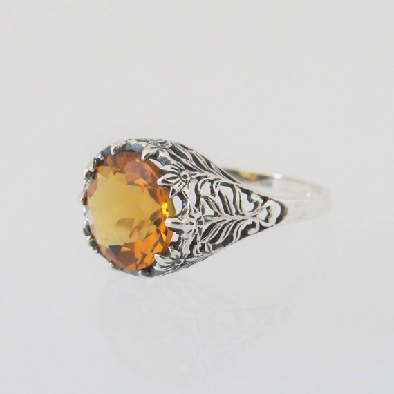 Vintage Sterling Silver Round cut Yellow Citrine … - image 3