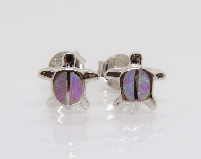 Vintage Sterling Silver Pink Opal Turtle Stud Earrings