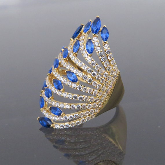 Vintage 18K Solid Yellow Gold Blue Sapphire & Whi… - image 4