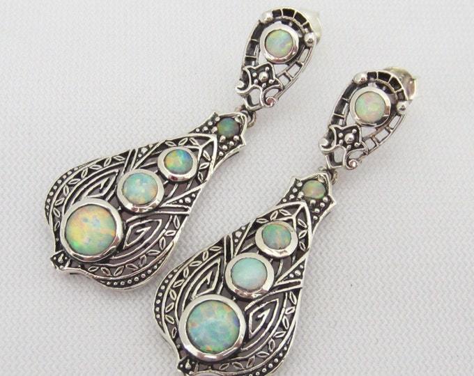 Vintage Sterling Silver Fire Opal Filigree Earrings