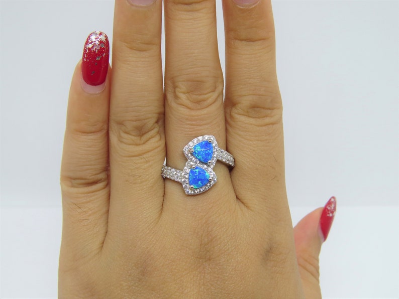 Vintage Sterling Silver Blue Opal /& White Topaz Bypass Ring Size 8