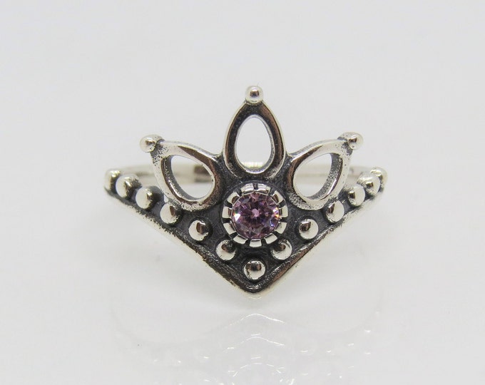 Vintage Bali Sterling Silver Pink Sapphire Crown Ring Size 7