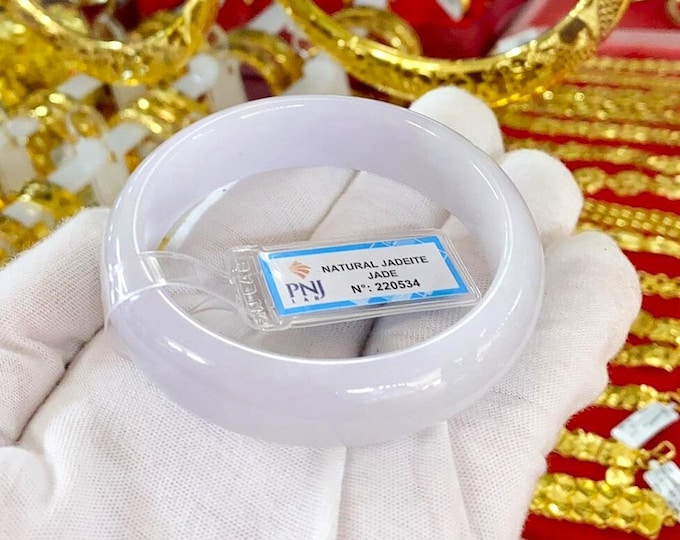 Translucent Natural Lavender, White Jadeite Jade Vintage Bangle Bracelet 59.5MM