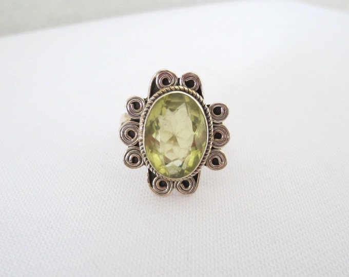 Vintage Sterling Silver Natural Lemon Topaz Ring Size 8.75
