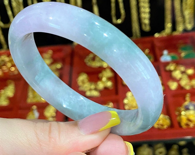 Vintage Translucent Natural Green Lavender Jadeite Jade Bangle Bracelet 55.8MM