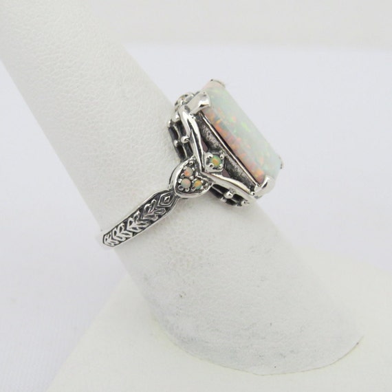 Vintage Sterling Silver White Opal Ring Size 10 - image 4
