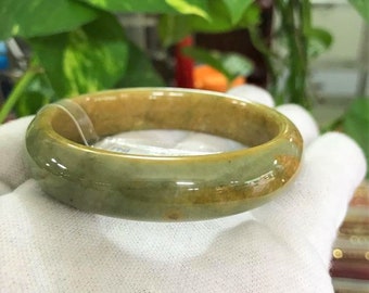 翡翠製 緑色 バングル 半透明の天然ハニーオレンジ、グリーンジェダイト翡翠ヴィンテージ