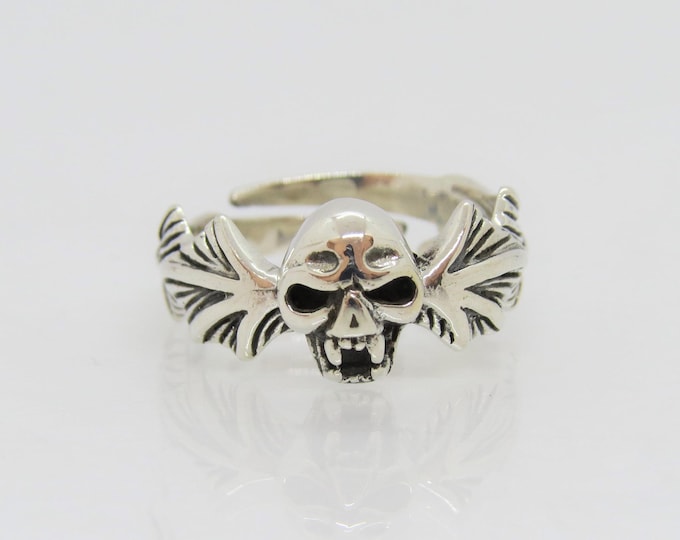 Vintage Sterling Silver Skull Adjustable Ring Size 7