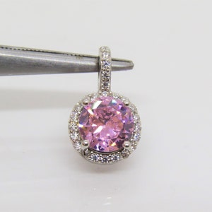 Vintage Sterling Silver Round cut Pink Sapphire & White Topaz Pendant