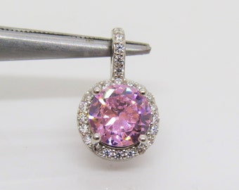 Vintage Sterling Silver Round cut Pink Sapphire & White Topaz Pendant