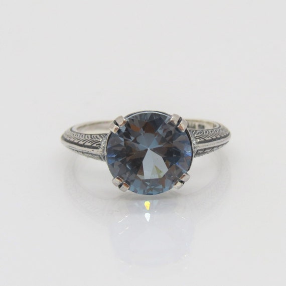 Vintage Sterling Silver Round cut Aquamarine Ring Size 8