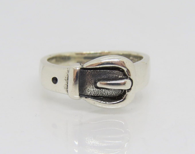 Vintage WESTERN Sterling Silver Belt Buckle Ring size 8