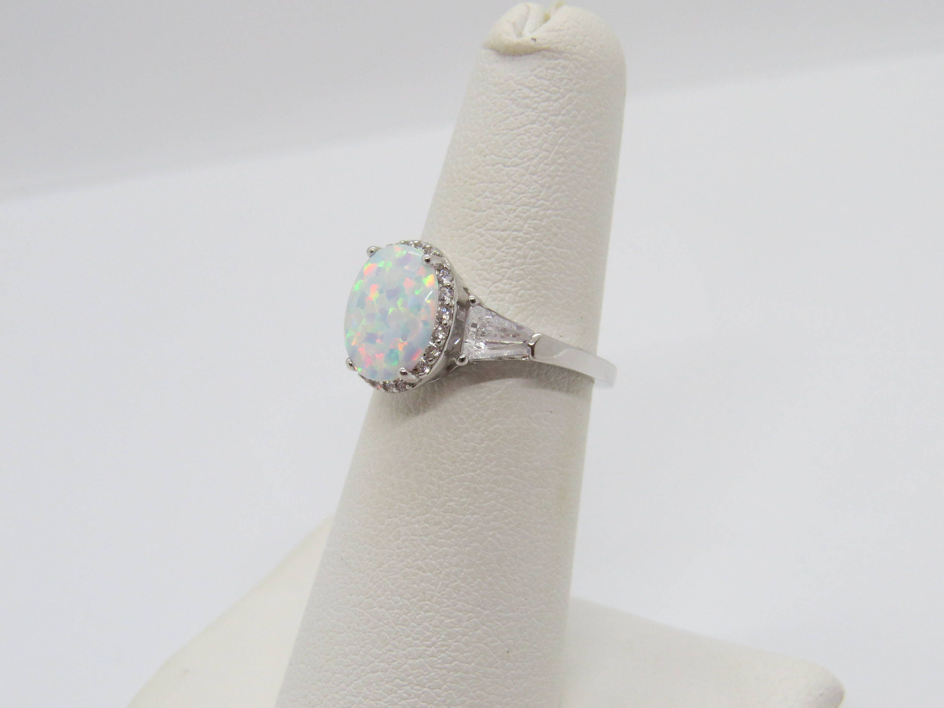 Vintage Sterling Silver Fire Opal & White Topaz Halo Ring Size | Etsy