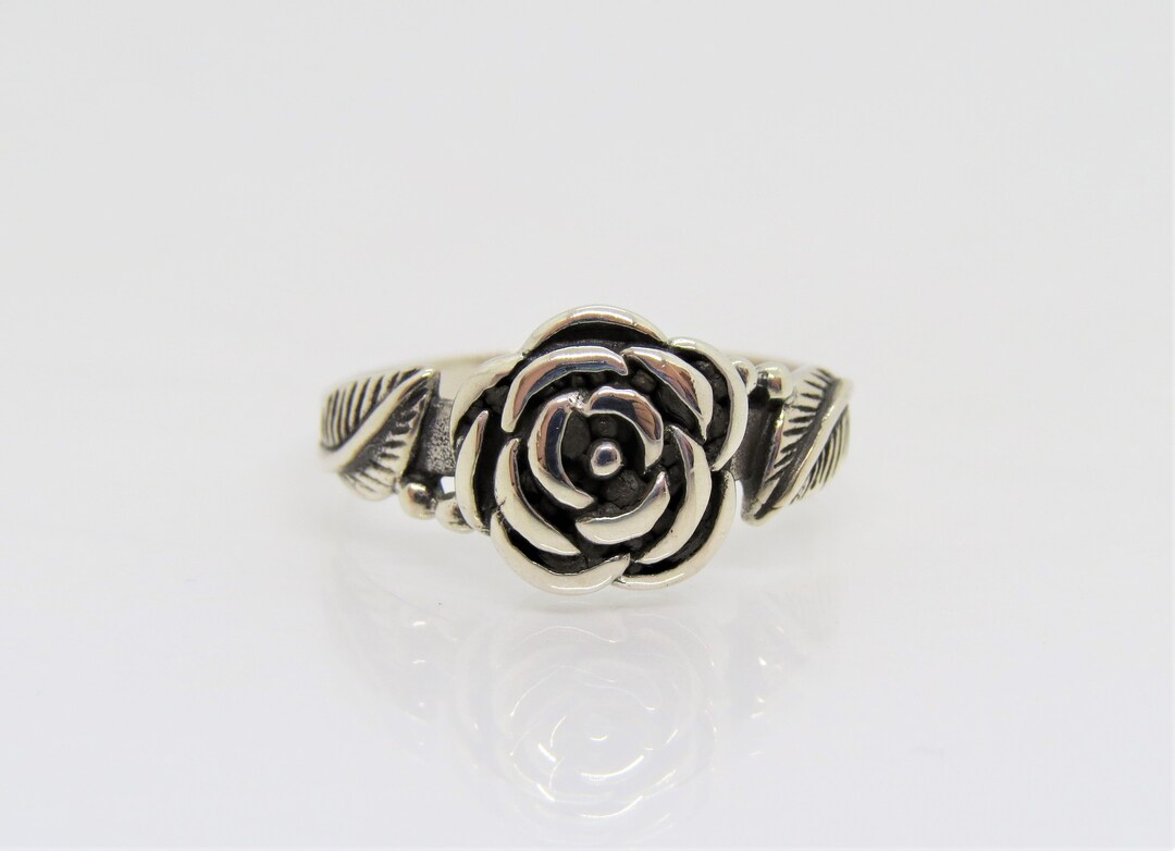 Vintage Sterling Silver Rose Flower Leaf Ring Size 7 Etsy