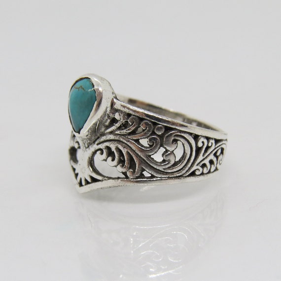 Vintage Sterling Silver Turquoise Tree Dome Ring … - image 3