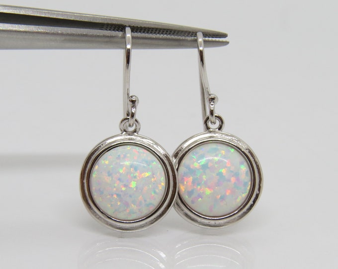 Vintage Sterling Silver Round cut White Opal Earrings