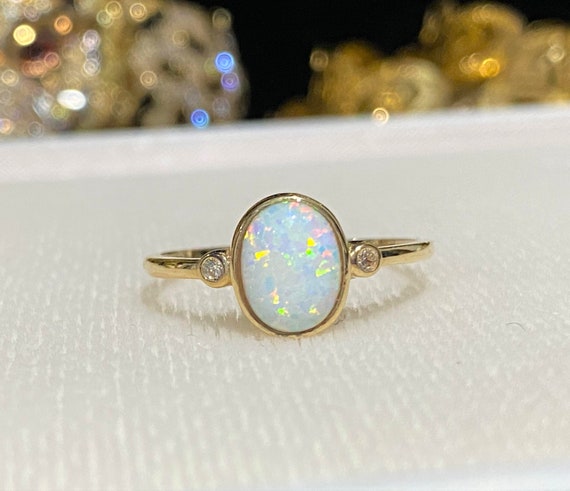 Vintage 14K Solid Yellow Gold White Opal & White … - image 5