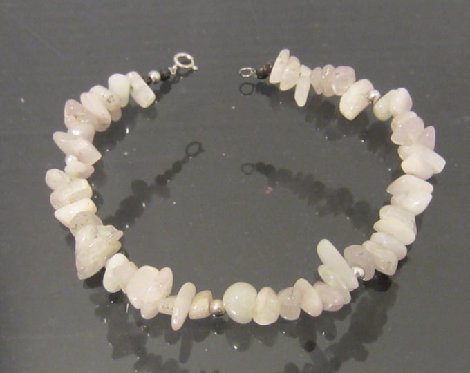 Vintage 14K Solid White Gold Natural Rose Quartz Bracelet 7'' Length