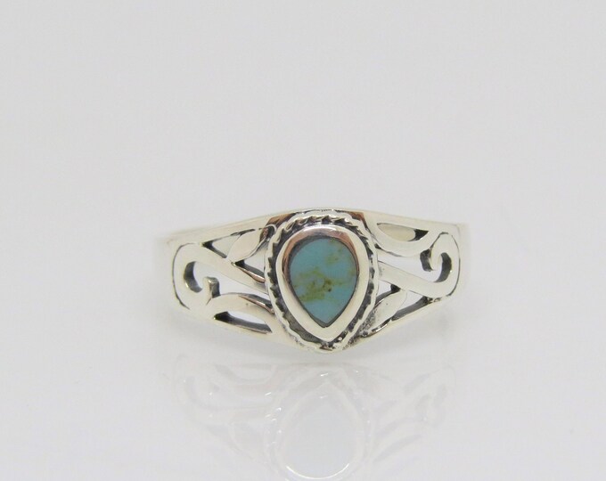 Vintage Sterling Silver Turquoise Filigree Ring Size 7