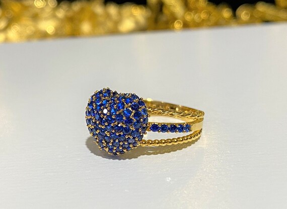Vintage 18K Solid Yellow Gold Blue Sapphire Heart… - image 4