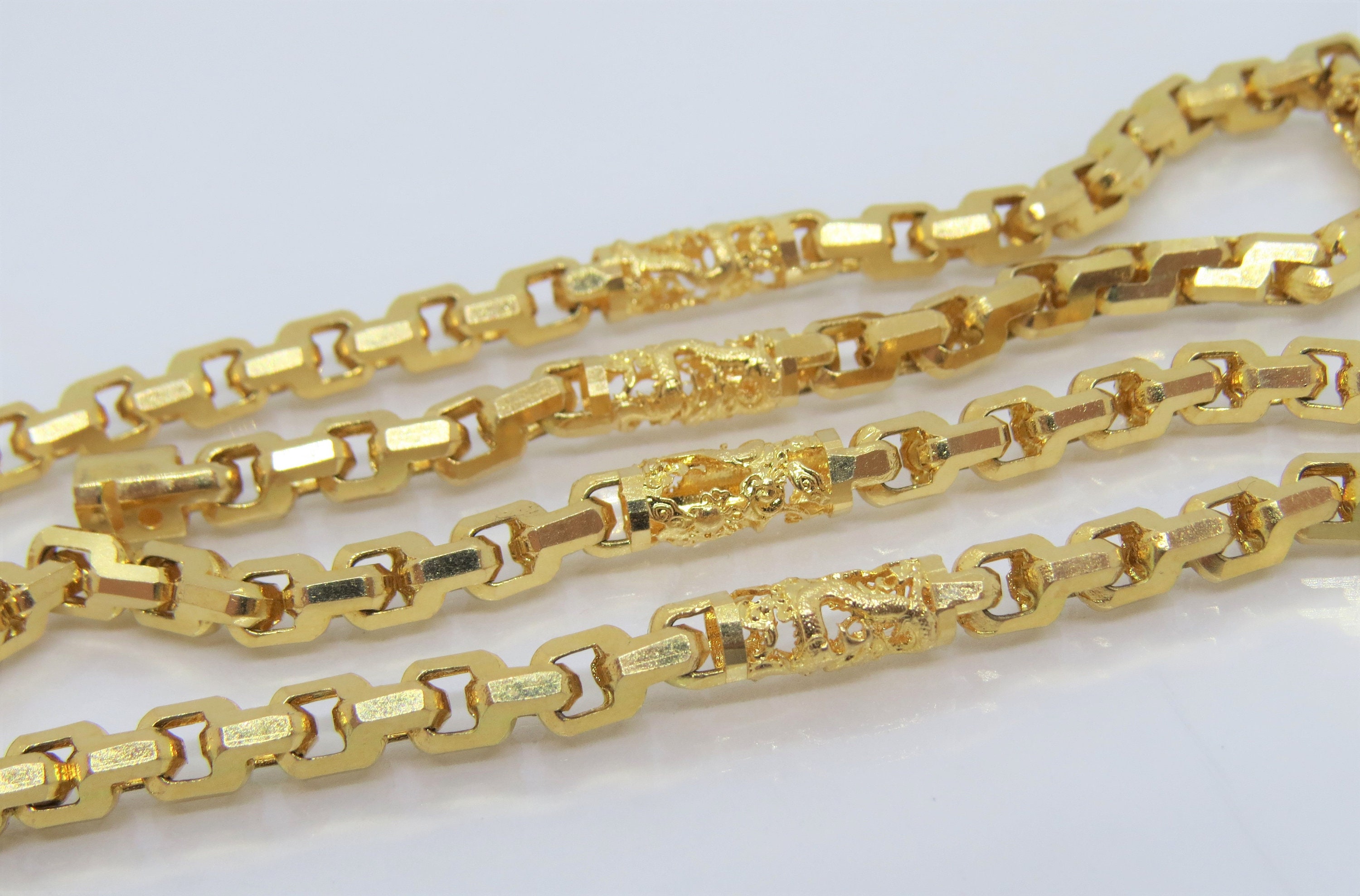 Vintage 18K Solid Yellow Gold Dragon Link Chain Heavy Gold Etsy