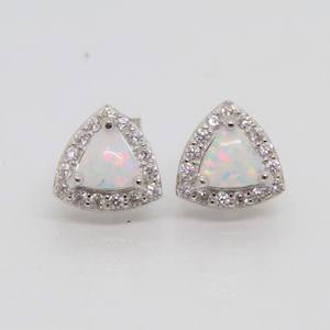 Vintage Sterling Silver Fire Opal & White Topaz Halo Earrings