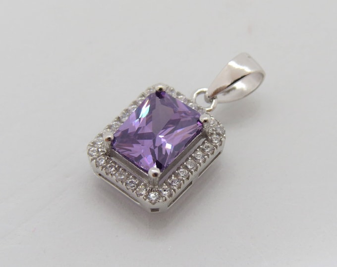 Vintage Sterling Silver Amethyst & White Topaz Pendant
