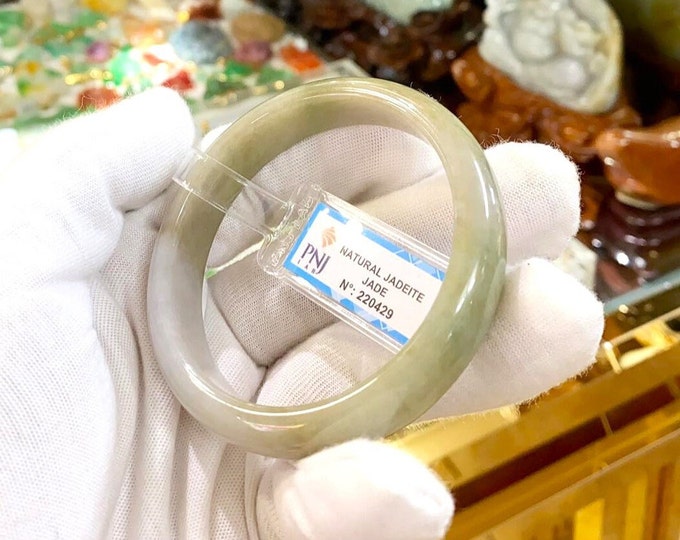Translucent Natural Green, Brown, Yellow Jadeite Jade Vintage Bangle Bracelet 56.8MM