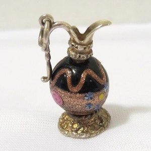 Antique English Sterling silver Art Glass Bead Water Pitcher Jug Charm/Pendant