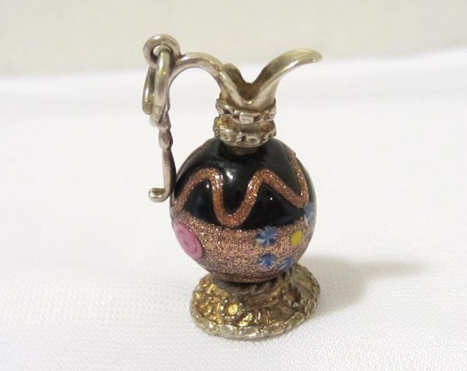 Antique English Sterling silver Art Glass Bead Water Pitcher Jug Charm/Pendant