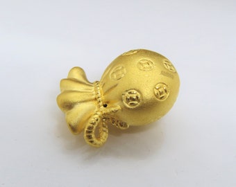 24k 999 Pure Gold 3D Luck Money Bag Vintage Pendant - Etsy
