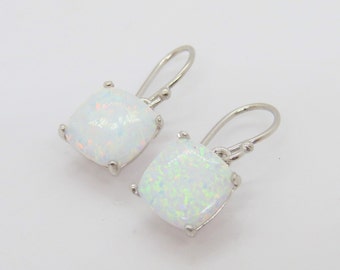 Sterling zilveren witte opaal bungelen drop oorbellen